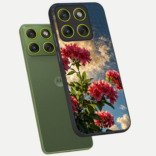  Red Bloom Skies phone case For Moto Edge 70 showing premium glass back cover with detailed artwork