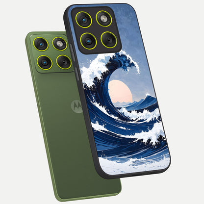  Rising Tide Power phone case For Moto Edge 70 showing premium glass back cover with detailed artwork