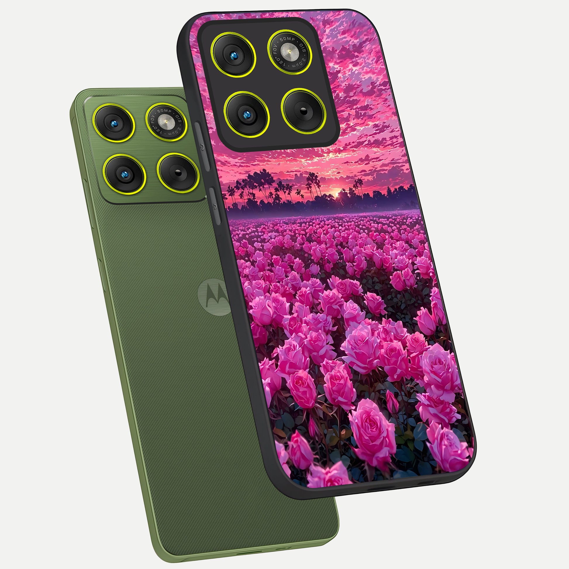 Rose Sunset Valley phone case For Moto Edge 70 showing premium glass back cover with detailed artwork