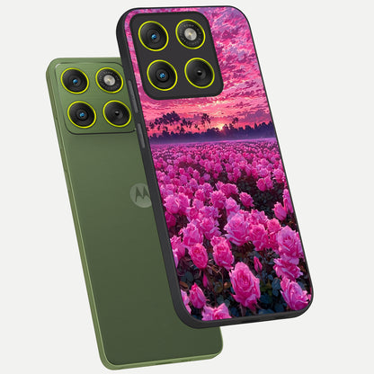  Rose Sunset Valley phone case For Moto Edge 70 showing premium glass back cover with detailed artwork