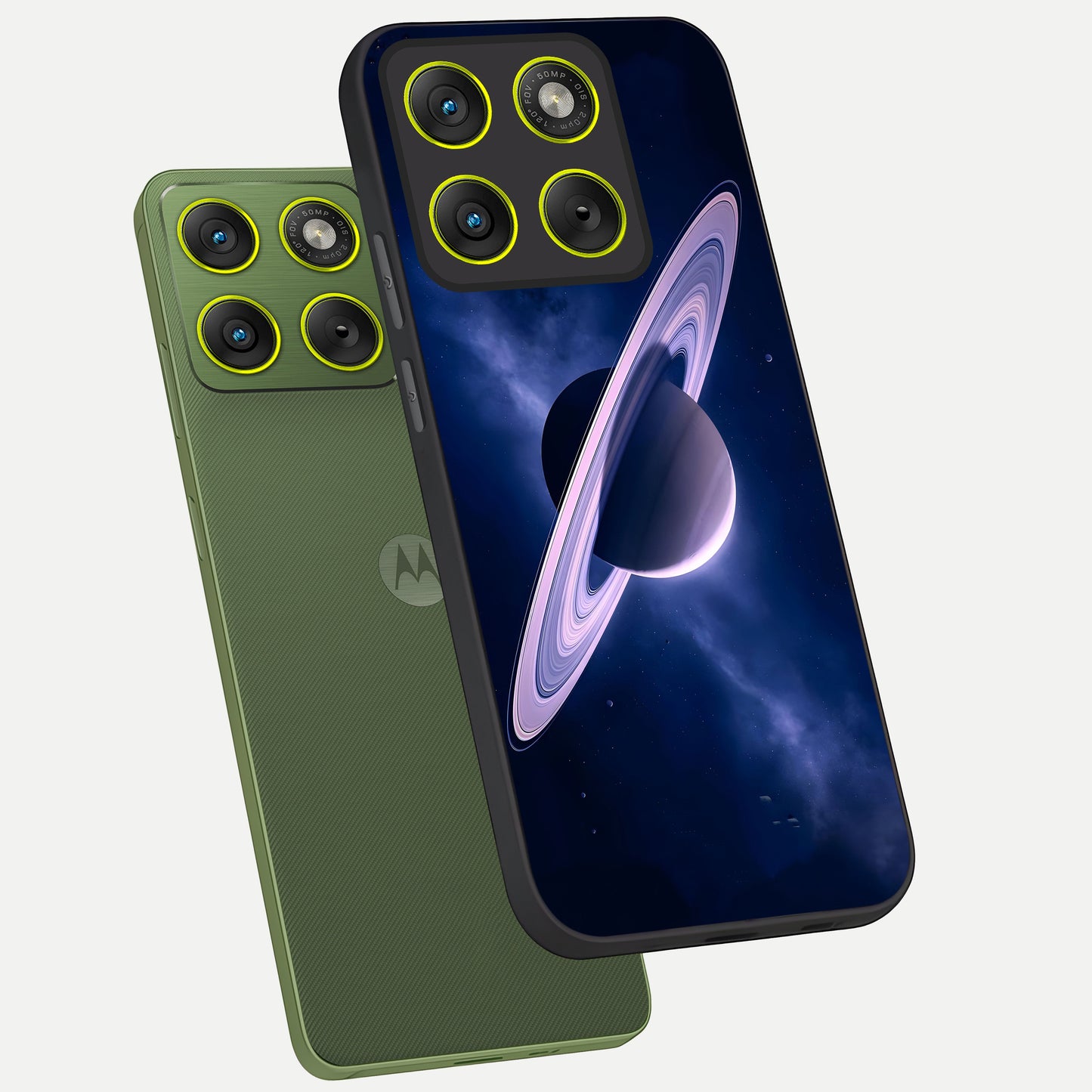  Saturn Ring Mystique phone case For Moto Edge 70 showing premium glass back cover with detailed artwork