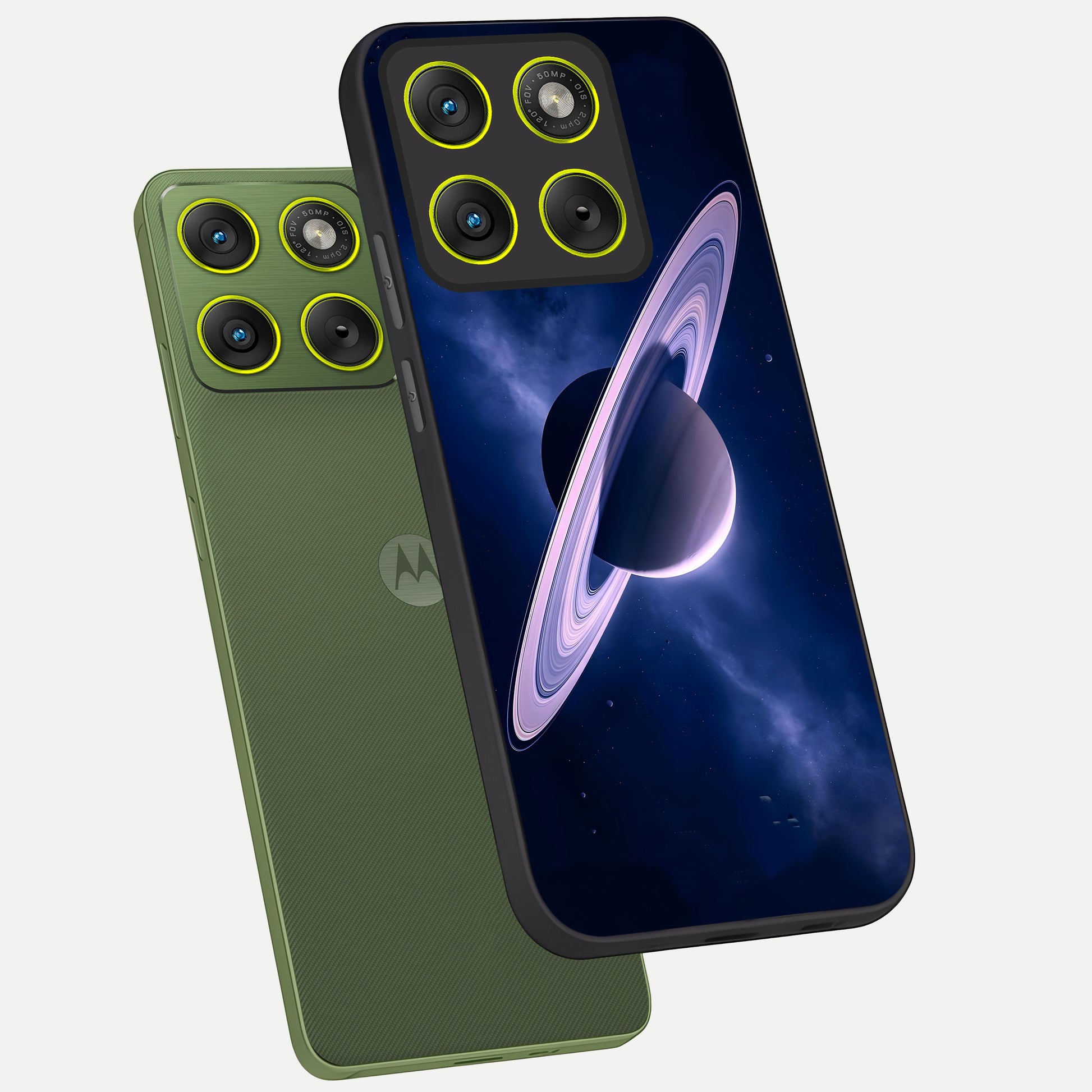 Saturn Ring Mystique phone case For Moto Edge 70 showing premium glass back cover with detailed artwork