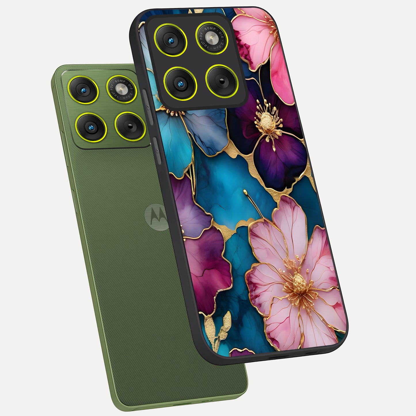  Sparkle Floral phone case For Moto Edge 70 showing premium glass back cover with detailed artwork