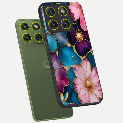  Sparkle Floral phone case For Moto Edge 70 showing premium glass back cover with detailed artwork