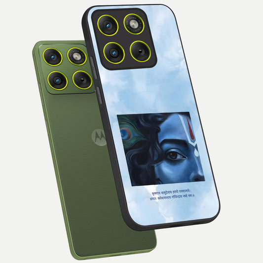  Spiritual Krishna phone case For Moto Edge 70 showing premium glass back cover with detailed artwork