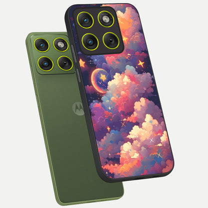  Starlit Dream Clouds phone case For Moto Edge 70 showing premium glass back cover with detailed artwork
