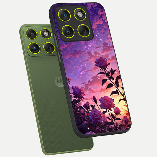  Starlit Rose Twilight phone case For Moto Edge 70 showing premium glass back cover with detailed artwork