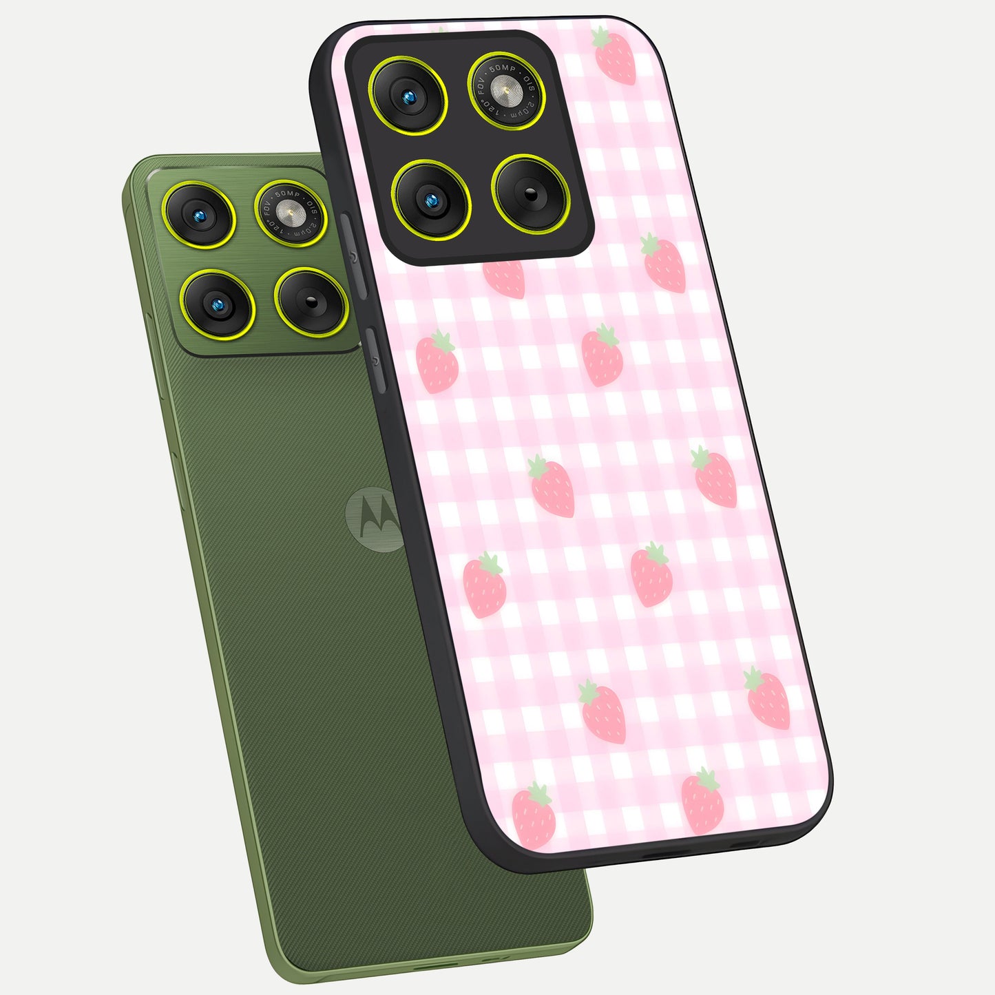  Strawberry Picnic Love phone case For Moto Edge 70 showing premium glass back cover with detailed artwork