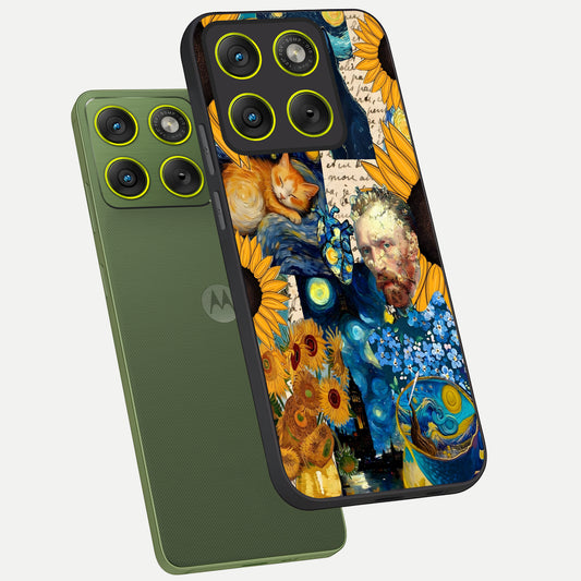  Sunflower Chic Mood Custom Name phone case For Moto Edge 70 showing premium glass back cover with detailed artwork