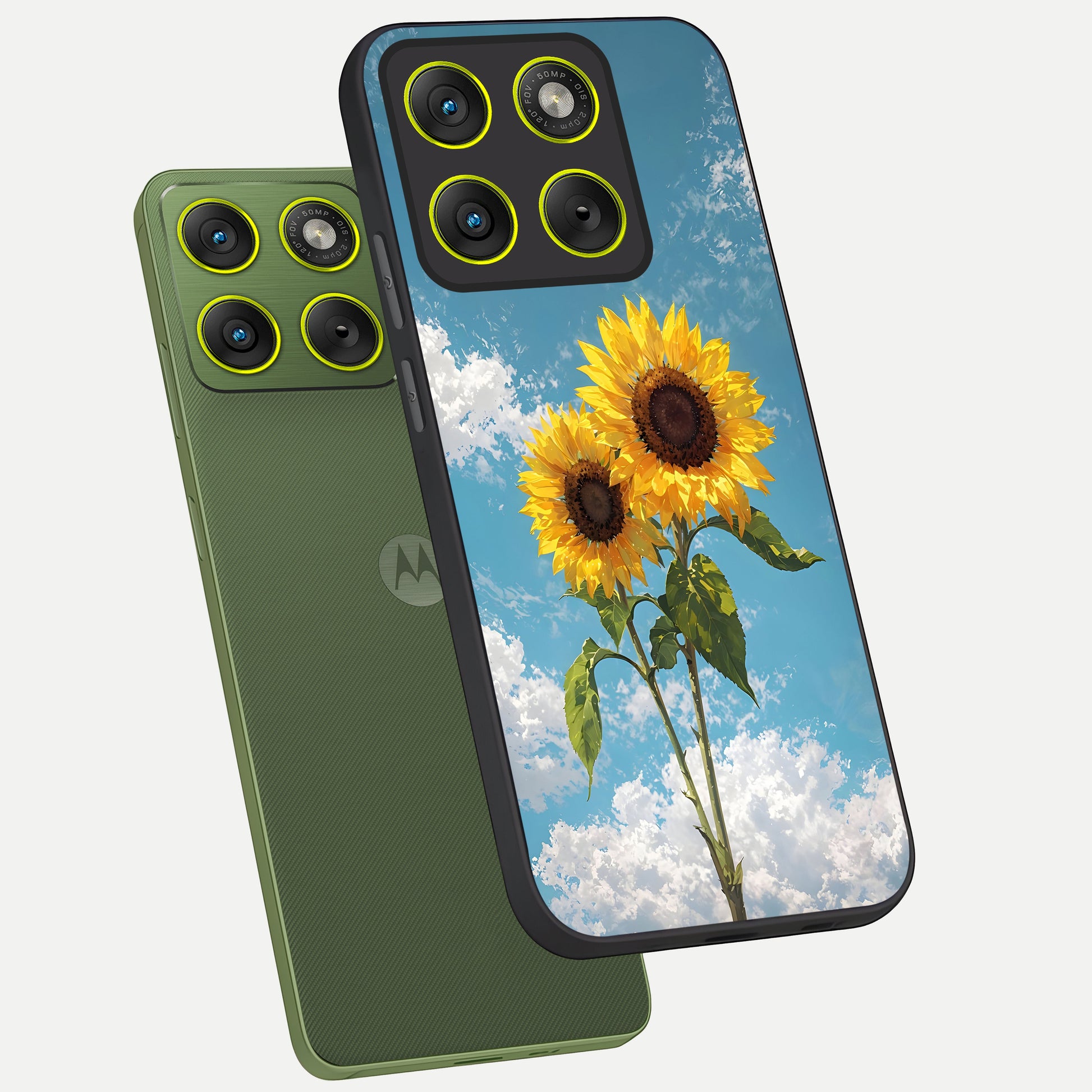  Sunlit Daisy Glow phone case For Moto Edge 70 showing premium glass back cover with detailed artwork