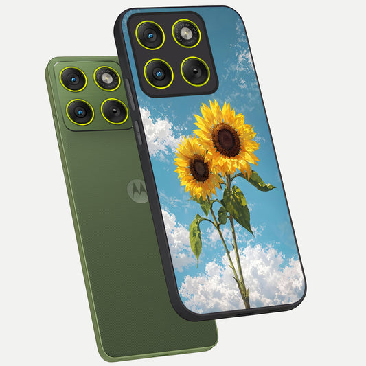  Sunlit Daisy Glow phone case For Moto Edge 70 showing premium glass back cover with detailed artwork