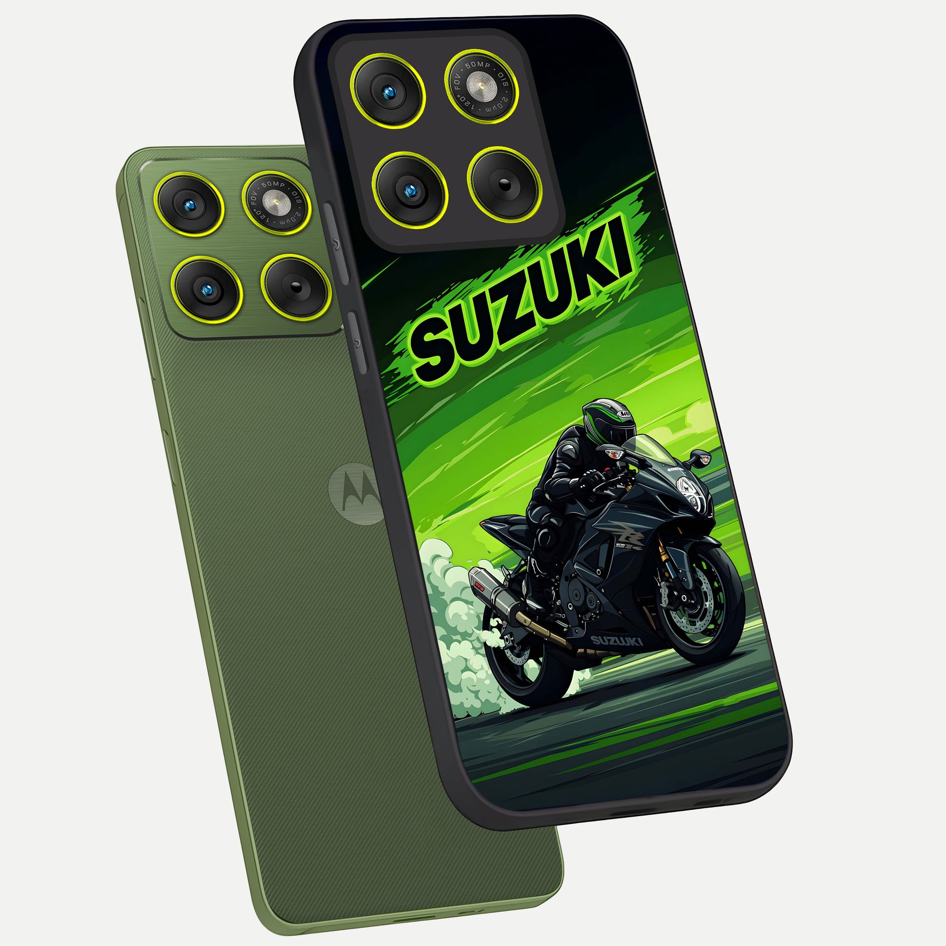  Suzuki Speed Beast phone case For Moto Edge 70 showing premium glass back cover with detailed artwork
