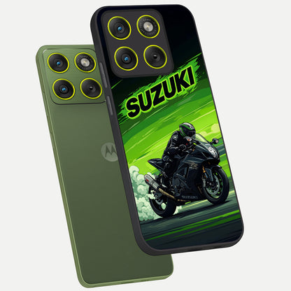 Suzuki Speed Beast phone case For Moto Edge 70 showing premium glass back cover with detailed artwork