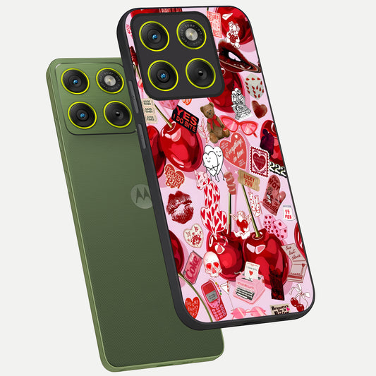  Sweet Cherry Chaos phone case For Moto Edge 70 showing premium glass back cover with detailed artwork