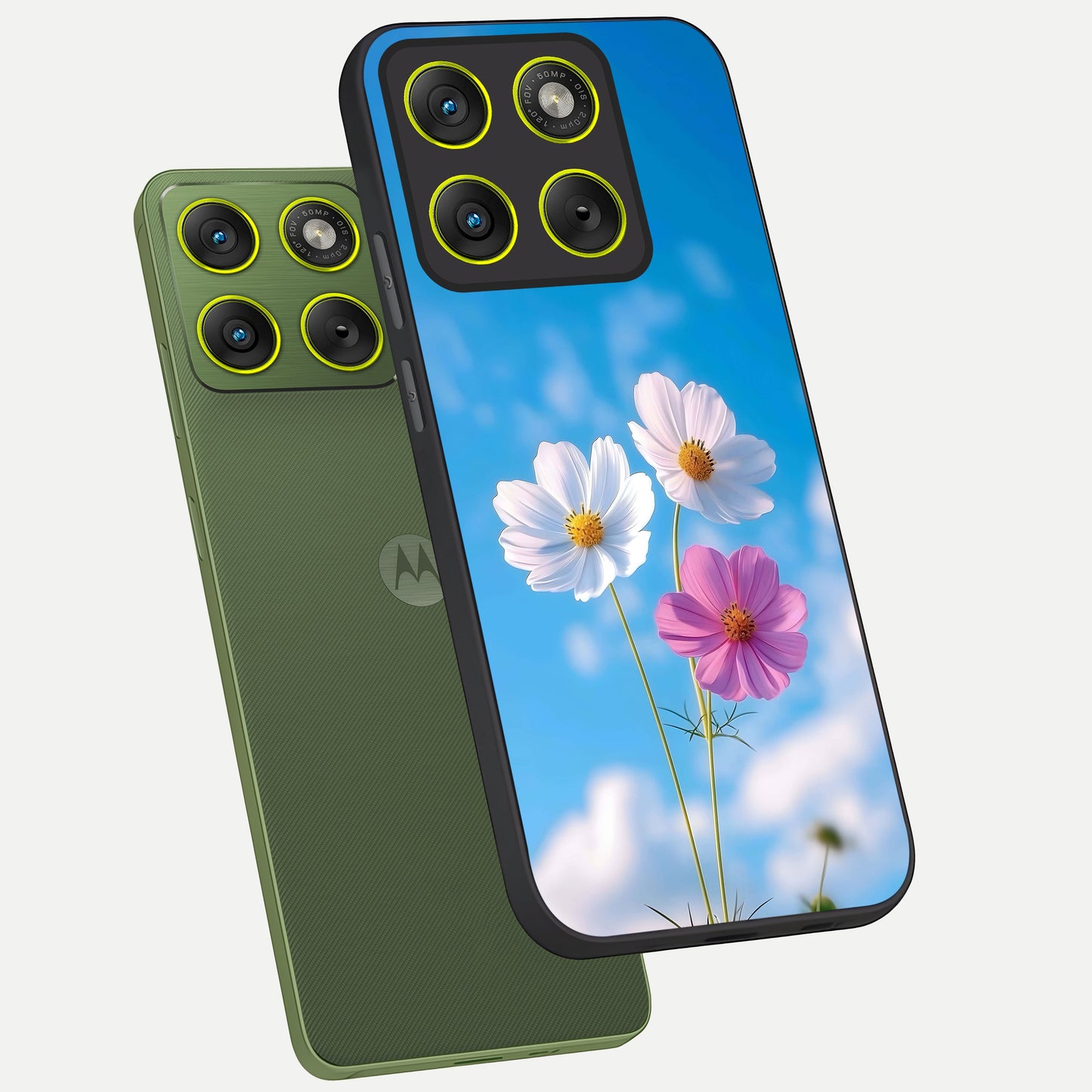  Tripple Flowers With Sky phone case For Moto Edge 70 showing premium glass back cover with detailed artwork