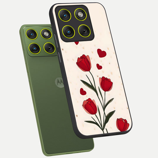  Tulip With Heart phone case For Moto Edge 70 showing premium glass back cover with detailed artwork