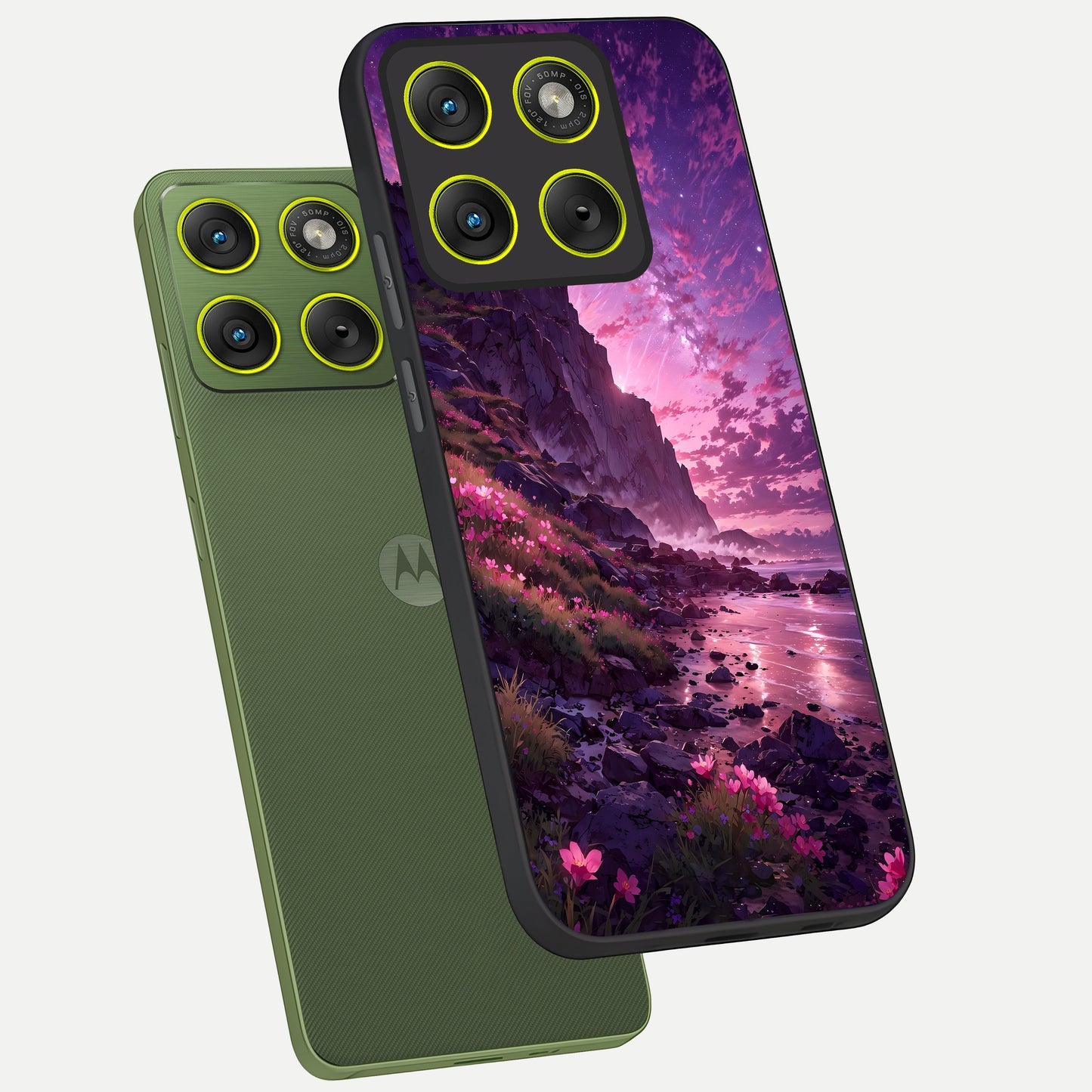  Twilight Blossom Coast phone case For Moto Edge 70 showing premium glass back cover with detailed artwork