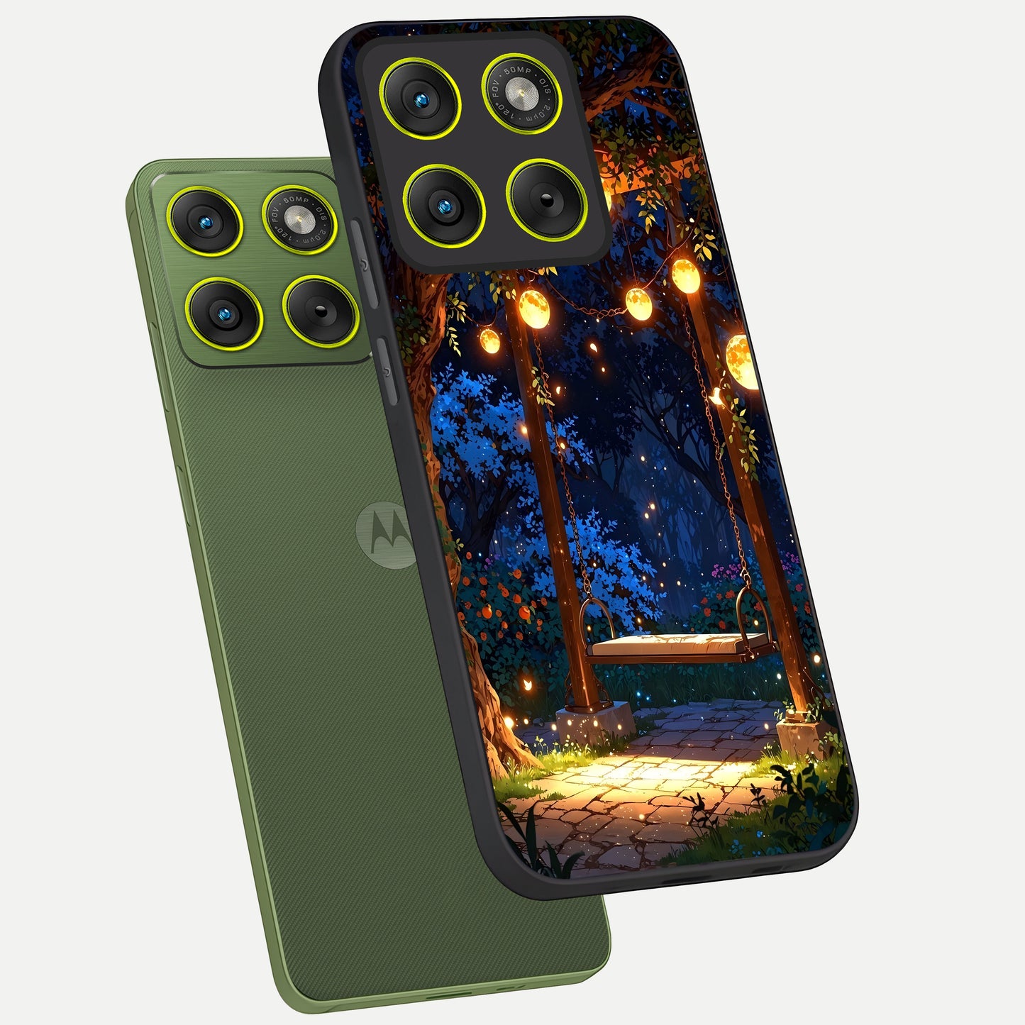  Twilight Garden Swing phone case For Moto Edge 70 showing premium glass back cover with detailed artwork