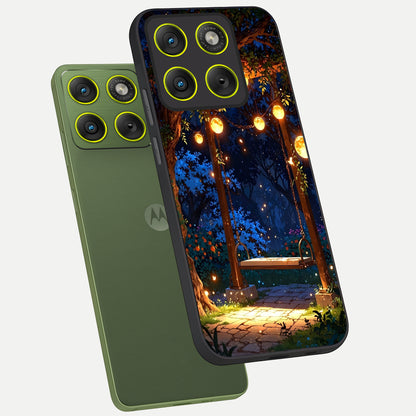  Twilight Garden Swing phone case For Moto Edge 70 showing premium glass back cover with detailed artwork