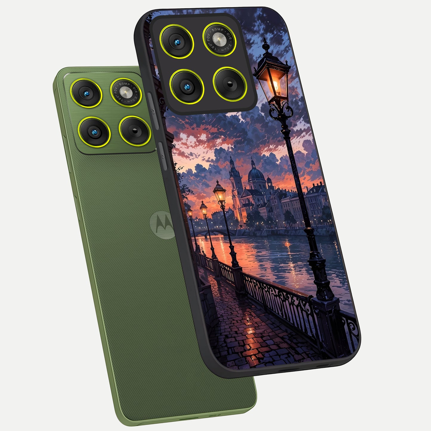  Twilight River Lights phone case For Moto Edge 70 showing premium glass back cover with detailed artwork
