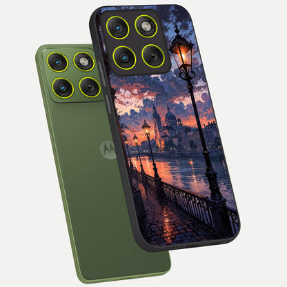  Twilight River Lights phone case For Moto Edge 70 showing premium glass back cover with detailed artwork