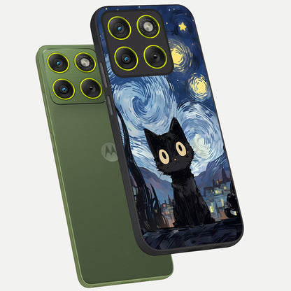  Van Gogh Cat phone case For Moto Edge 70 showing premium glass back cover with detailed artwork