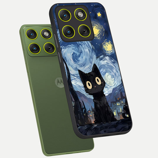  Van Gogh Cat phone case For Moto Edge 70 showing premium glass back cover with detailed artwork