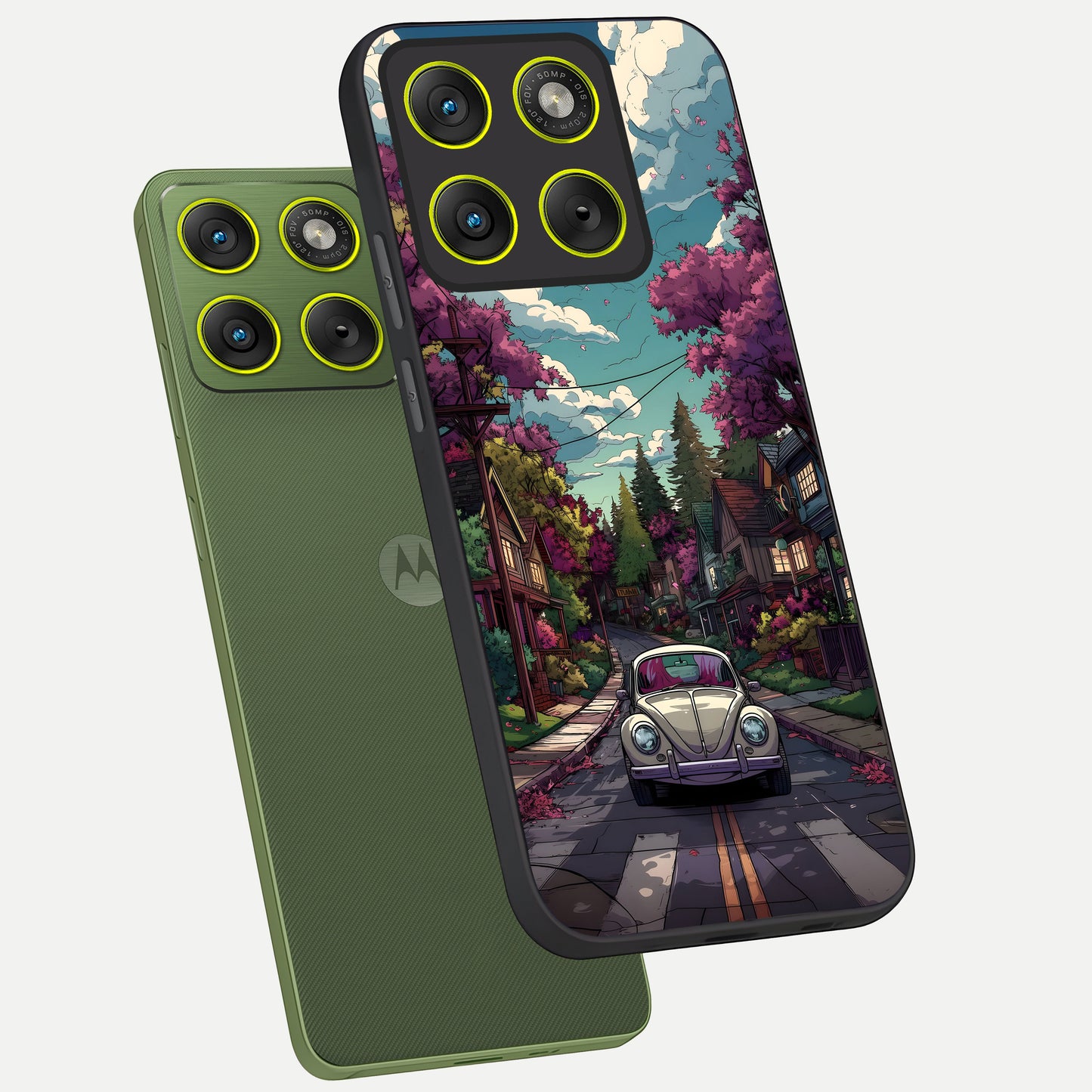  Vintage Street Drive phone case For Moto Edge 70 showing premium glass back cover with detailed artwork