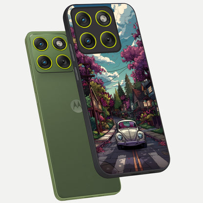  Vintage Street Drive phone case For Moto Edge 70 showing premium glass back cover with detailed artwork