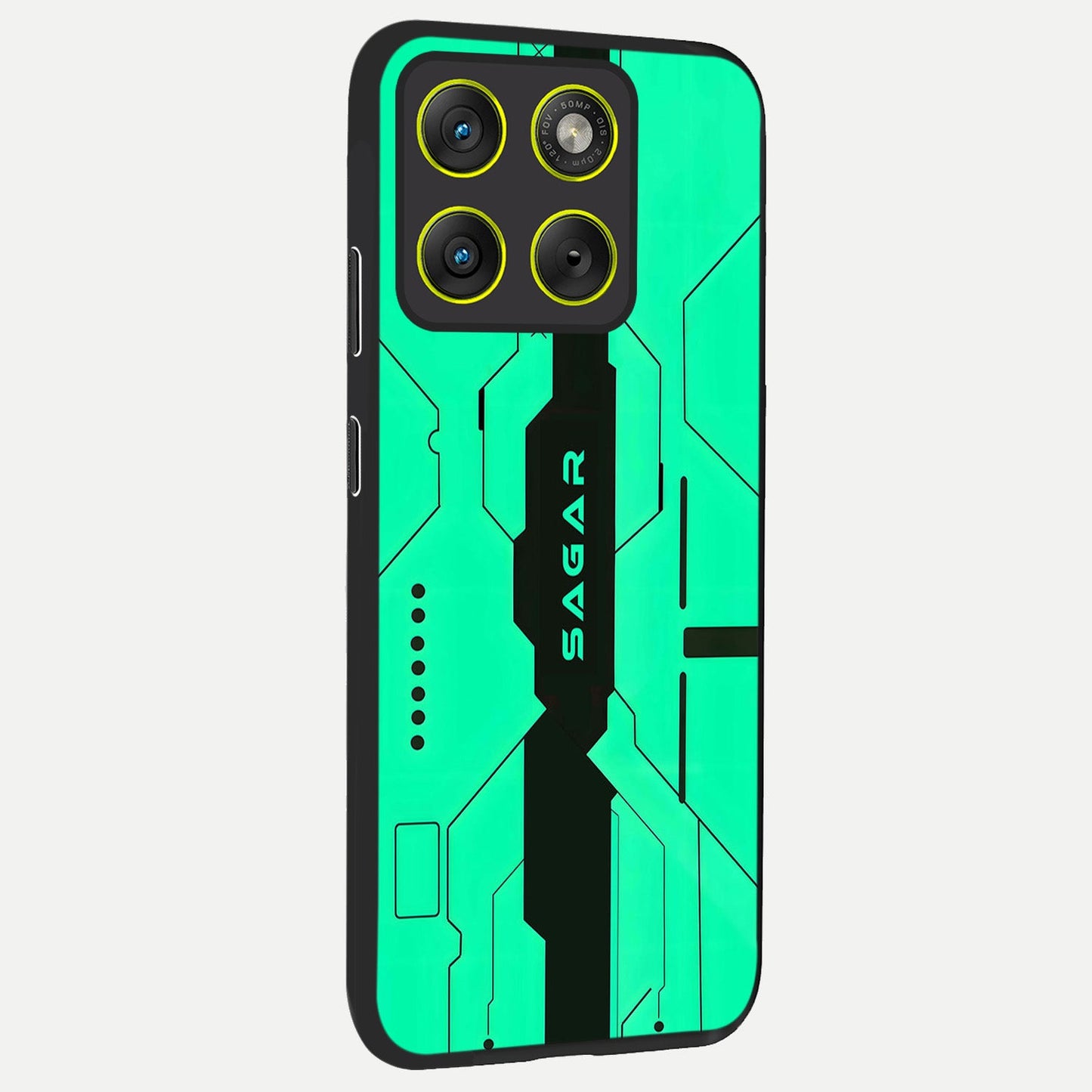  Aqua Tech CYBERPUNK Custom Name back cover For Moto Edge 70 slim fit glass case with vibrant aesthetic design