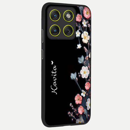  Black Elegance Floral Custom Name back cover For Moto Edge 70 slim fit glass case with vibrant aesthetic design