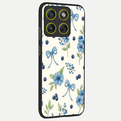  Blue Flower And Bow back cover For Moto Edge 70 slim fit glass case with vibrant aesthetic design