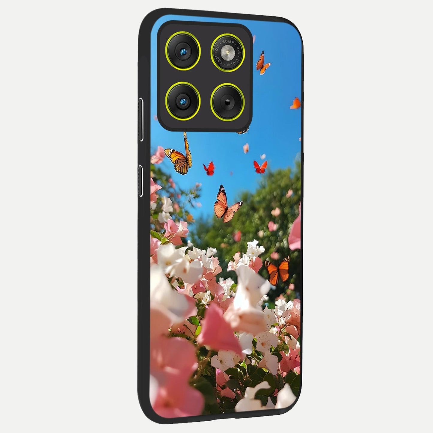  Butterflies In Bloom Sky back cover For Moto Edge 70 slim fit glass case with vibrant aesthetic design