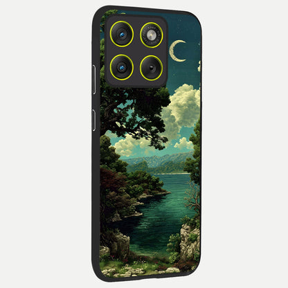  Celestial Lake Peace back cover For Moto Edge 70 slim fit glass case with vibrant aesthetic design