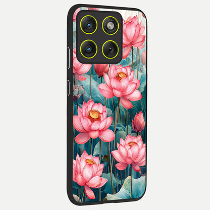  Celestial Pink Lotus back cover For Moto Edge 70 slim fit glass case with vibrant aesthetic design