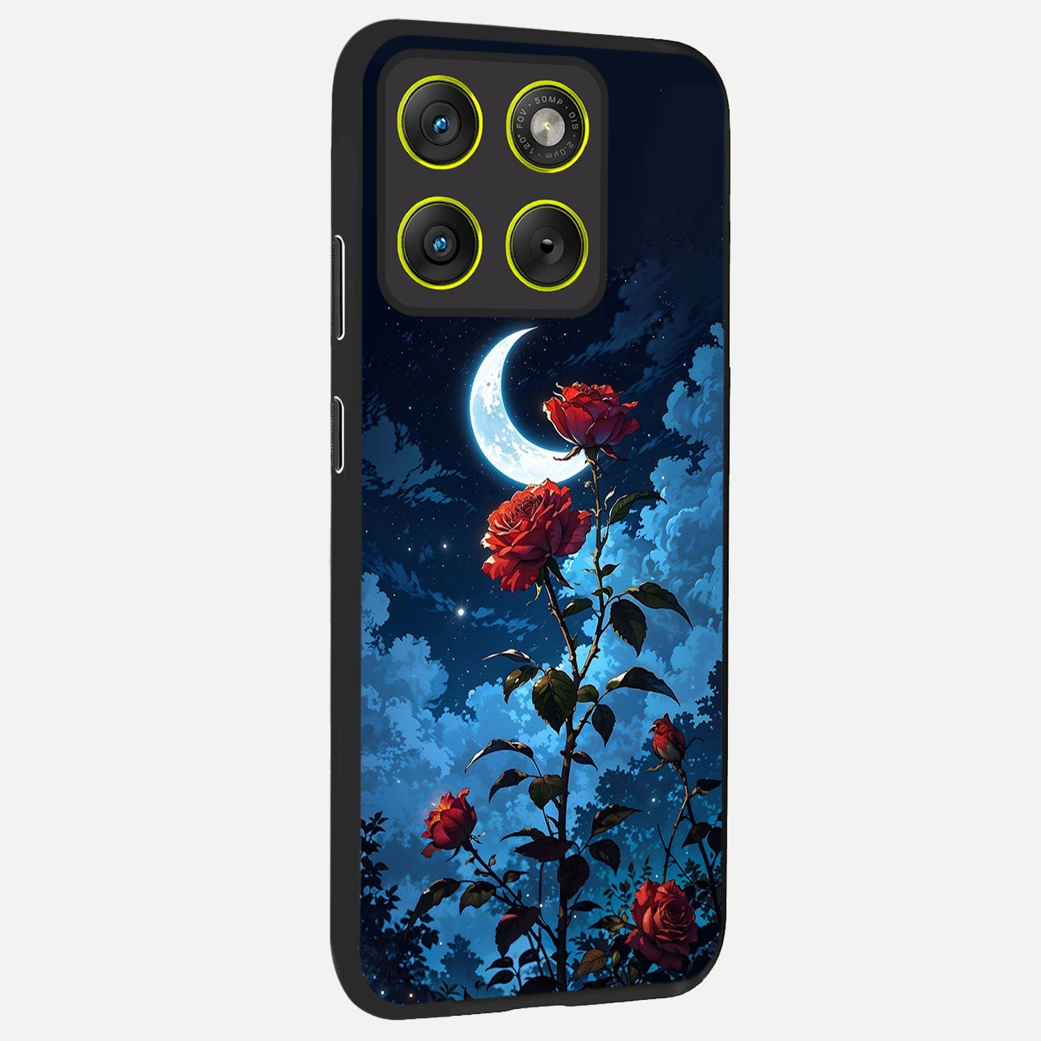  Crimson Rose Moon back cover For Moto Edge 70 slim fit glass case with vibrant aesthetic design