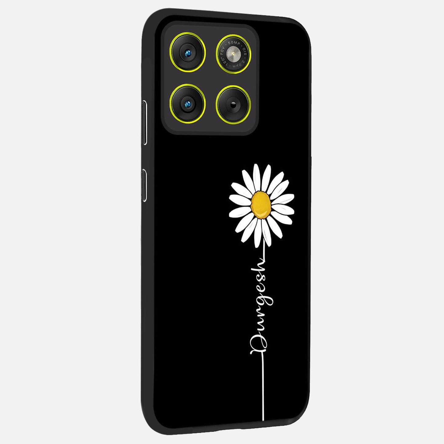  Custom Name White Flower back cover For Moto Edge 70 slim fit glass case with vibrant aesthetic design
