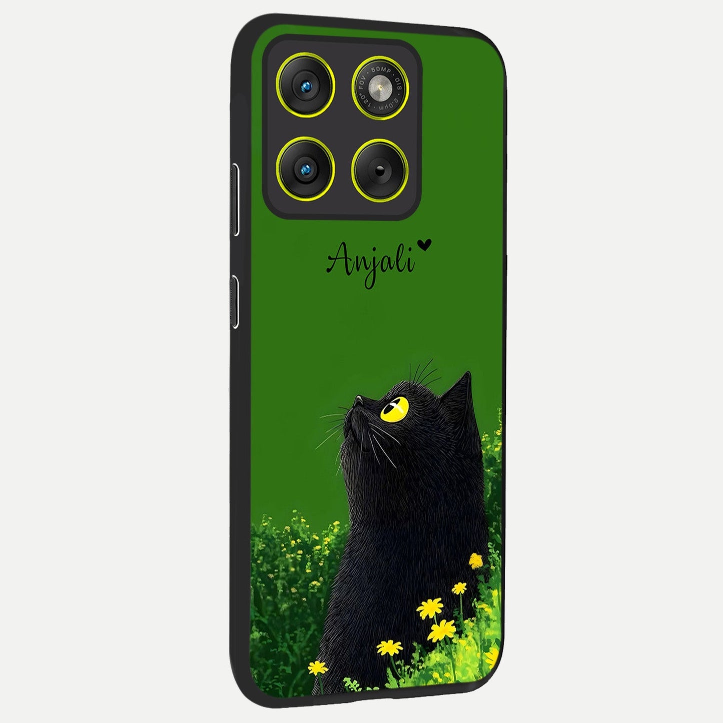  Emerald Cat Custom Name back cover For Moto Edge 70 slim fit glass case with vibrant aesthetic design