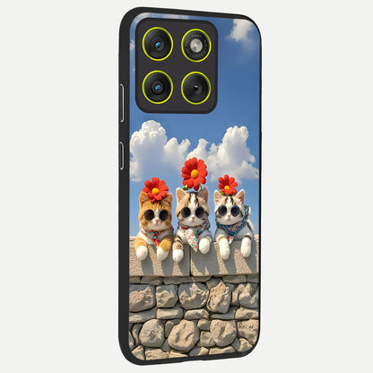  Floral Kitty Squad back cover For Moto Edge 70 slim fit glass case with vibrant aesthetic design