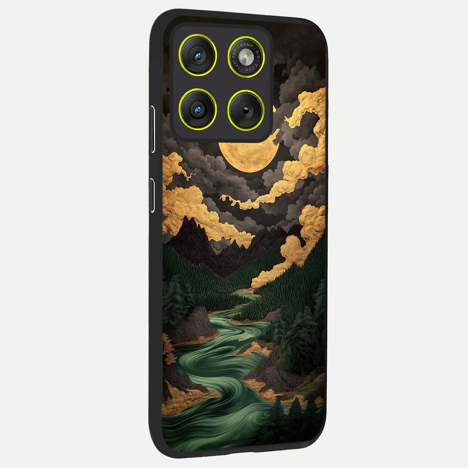  Golden River Moon back cover For Moto Edge 70 slim fit glass case with vibrant aesthetic design