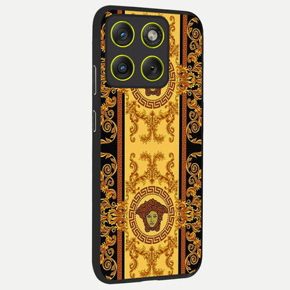  Golden Royal Heritage back cover For Moto Edge 70 slim fit glass case with vibrant aesthetic design