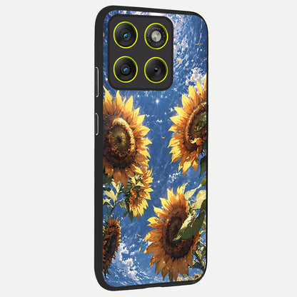  Heavenly Sunflower Rise back cover For Moto Edge 70 slim fit glass case with vibrant aesthetic design