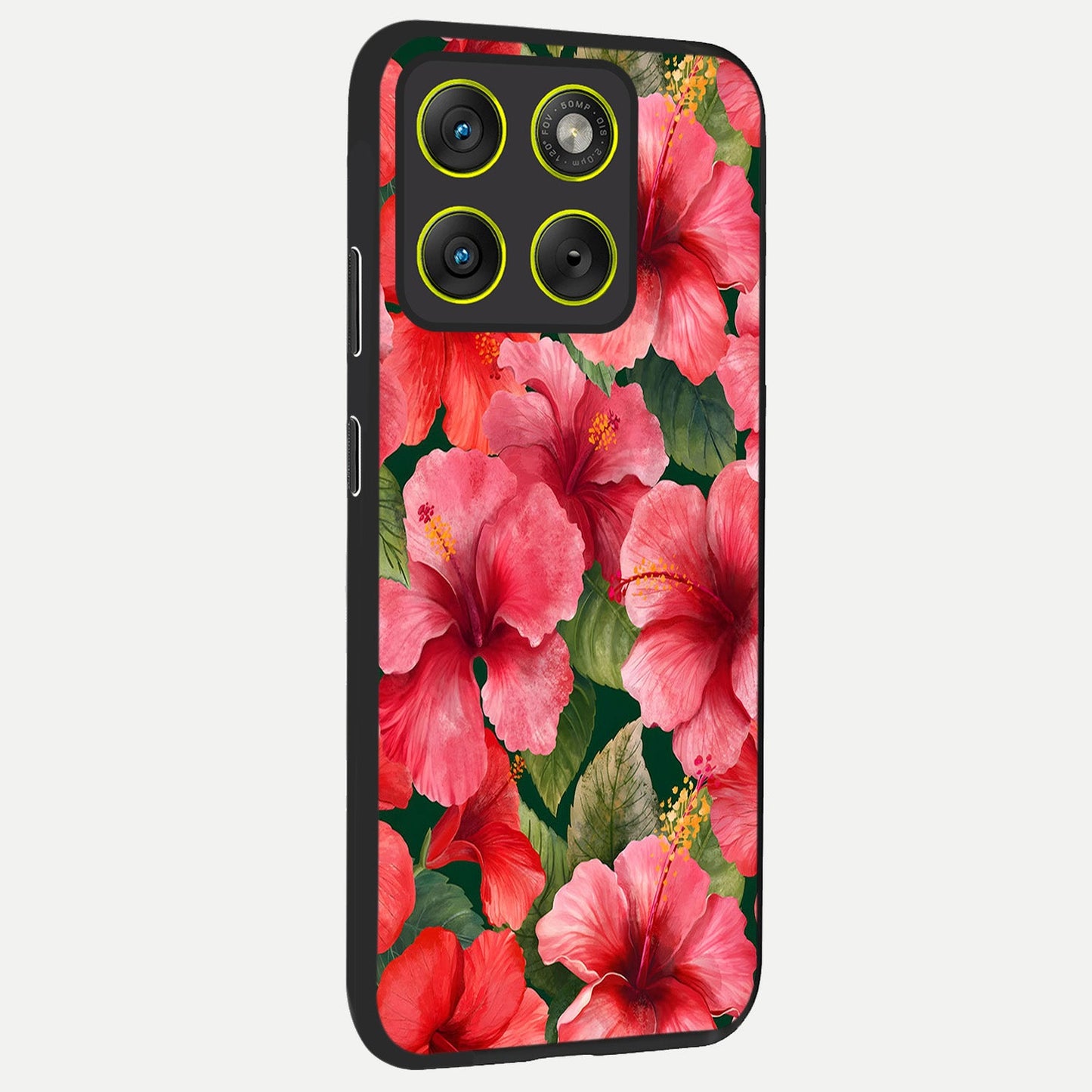  Hibiscus Pattern back cover For Moto Edge 70 slim fit glass case with vibrant aesthetic design