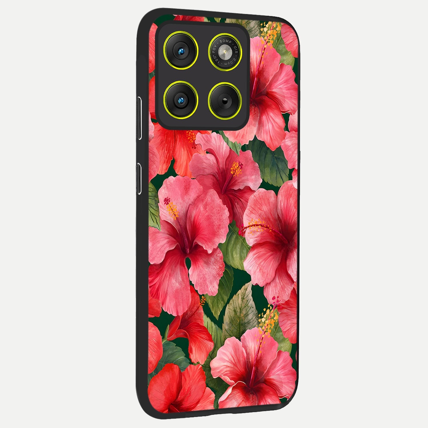  Hibiscus Pattern back cover For Moto Edge 70 slim fit glass case with vibrant aesthetic design