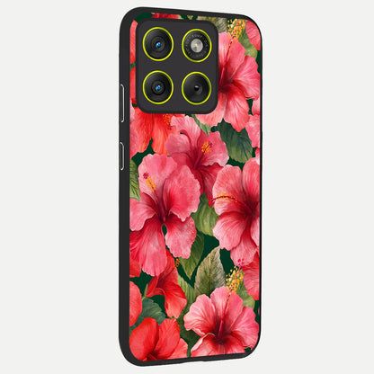  Hibiscus Pattern back cover For Moto Edge 70 slim fit glass case with vibrant aesthetic design