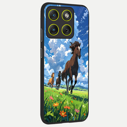  Majestic Horses Galloping back cover For Moto Edge 70 slim fit glass case with vibrant aesthetic design