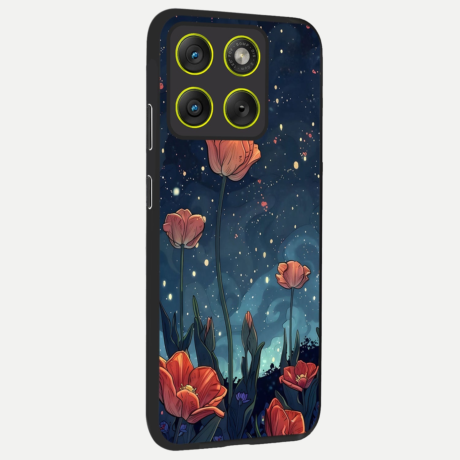  Midnight Tulip Glow back cover For Moto Edge 70 slim fit glass case with vibrant aesthetic design