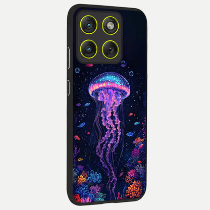  Neon Jellyfish back cover For Moto Edge 70 slim fit glass case with vibrant aesthetic design