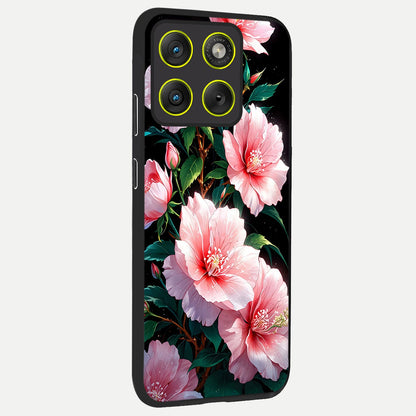  Peach Flower back cover For Moto Edge 70 slim fit glass case with vibrant aesthetic design