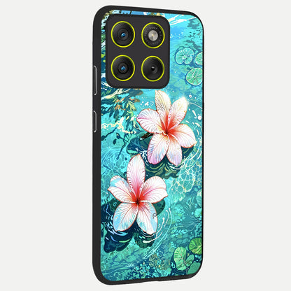  Pink Flowers in Water back cover For Moto Edge 70 slim fit glass case with vibrant aesthetic design